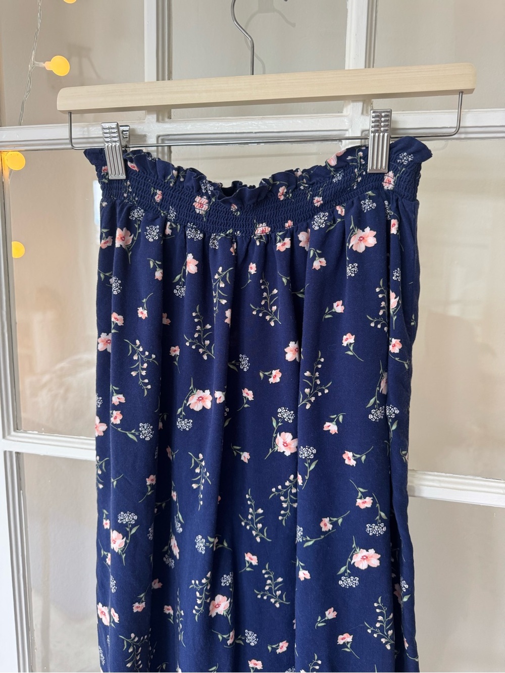 Navy Floral Smocked Waist Maxi Skirt - Flowy Loose Summer Skirt